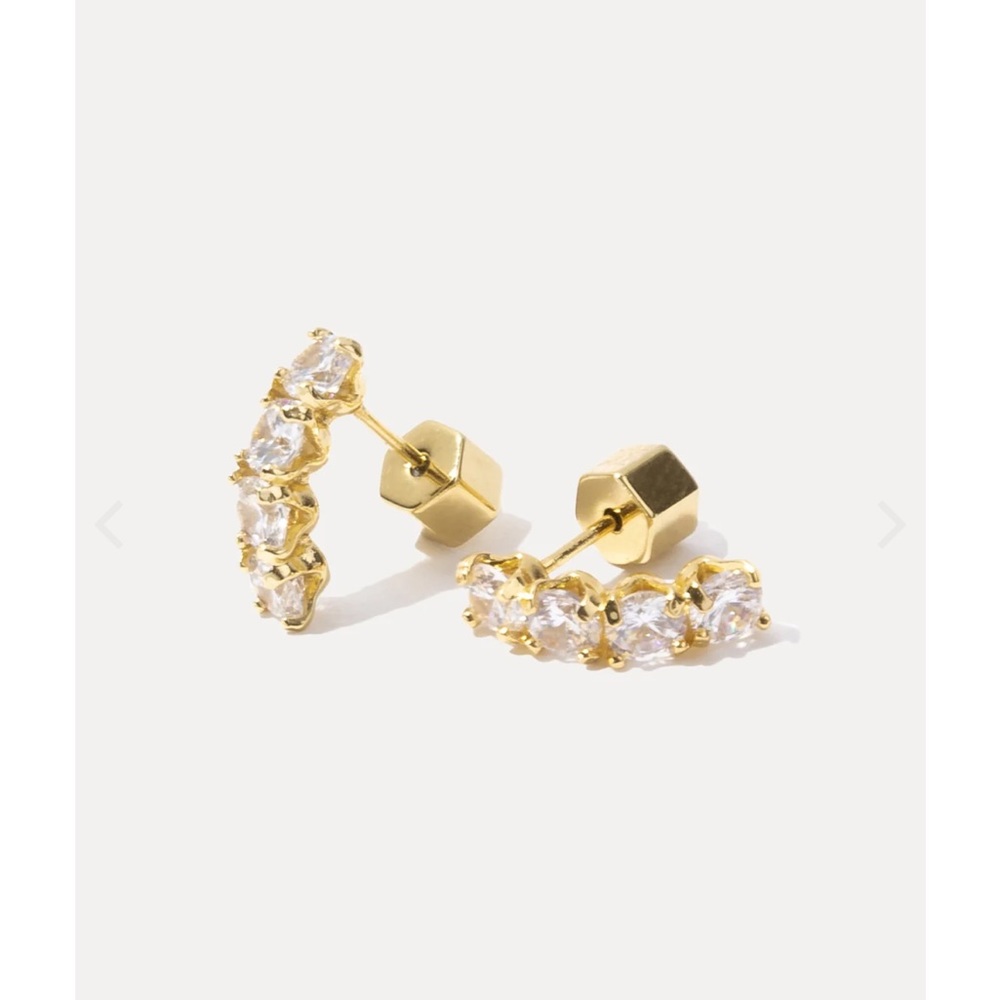 Brand new, gorgeous half crystal gold hoops